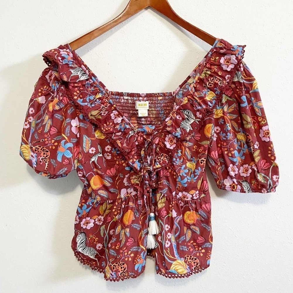 Anthropologie Maeve Ruffled Printed
Floral Zebra Tie-Front Blouse - Picture 4 of 8